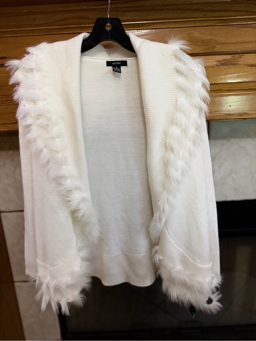 Alfani White Faux-Fur Trim Open Front Cardigan